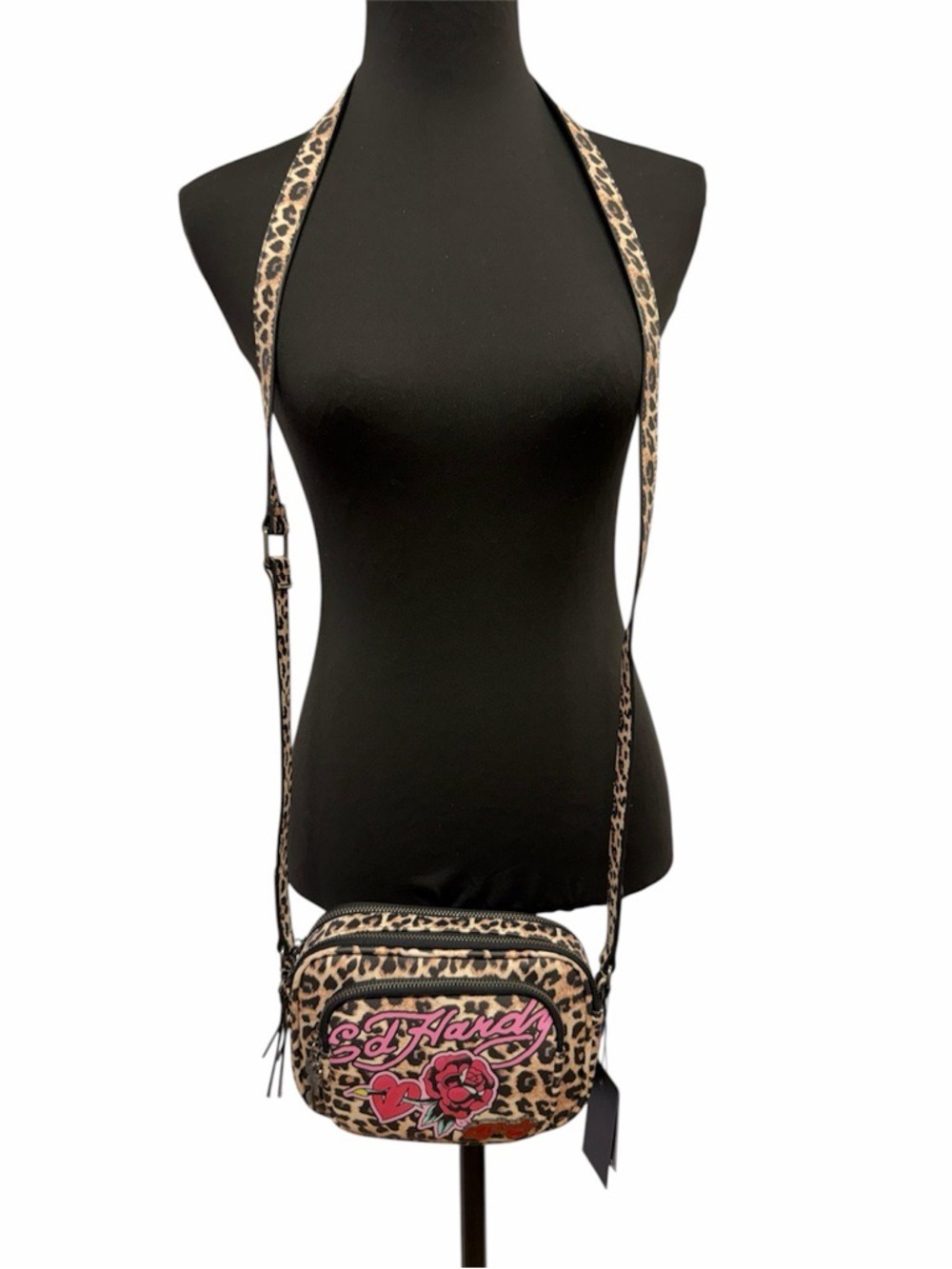 Ed Hardy NWT Leopard Rose Graphic Mini Crossbody Bag Y2K Tattoo Streetwear